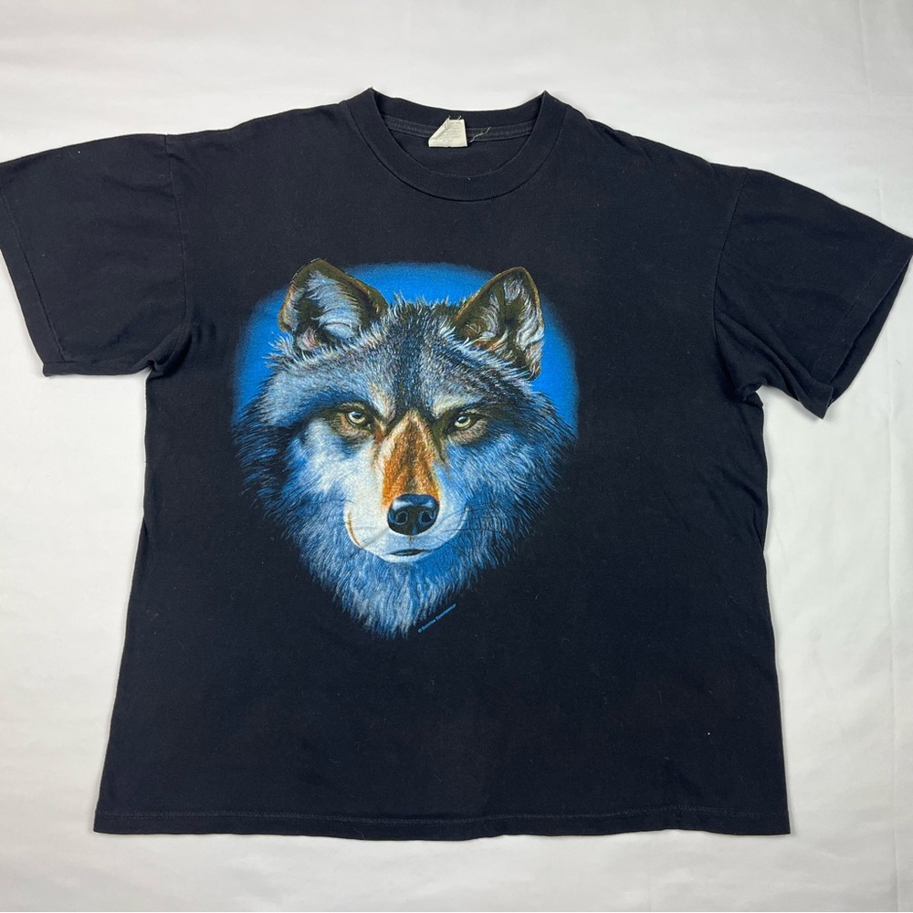 Vtg Caribbean Dream Wolf Womens T-Shirt Sz Large 90s Oversized Black B1